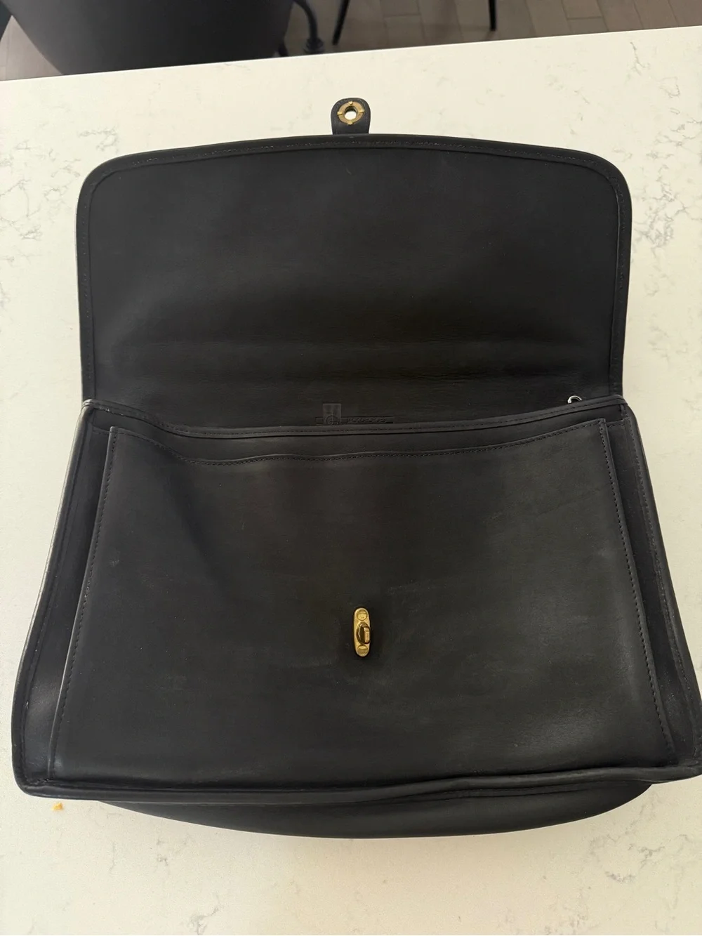 Jack George’s Genuine Black Leather Briefcase / Satchel with Gold Hardware